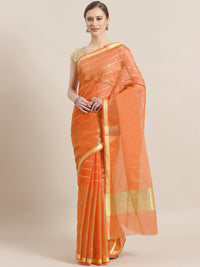 Chanderi Silk saree with intricate Zari weaving in a striped pattern