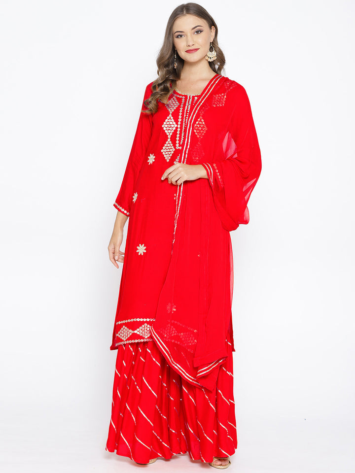 Gota Patti Embroidered Kurta Set with Striped Sharara
