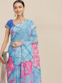 Chhabra 555 Blue & Pink Tie & Dye Light Weight Leheriya Chiffon Saree with Tassels 