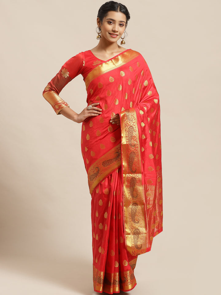 Banarasi Handloom Paisley Saree with Zari Woven Border and Heavy Rich Pallu