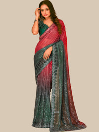Chhabra 555 Metallic Sequin Embellished Ombre Cocktail Saree with Dupion Silk blouse