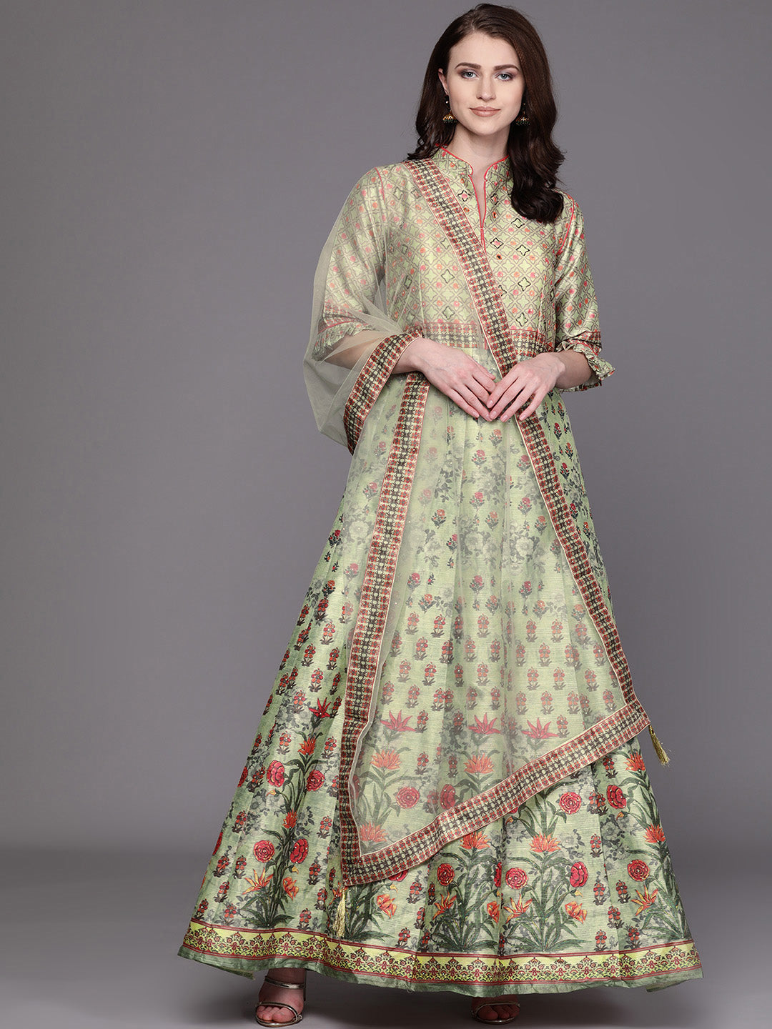 Embellished Cocktail Gown with Bohemian floral Print