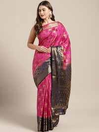 Chhabra 555 Pink Blue Gharchola pattern Banarasi Saree with Zari woven floral motifs