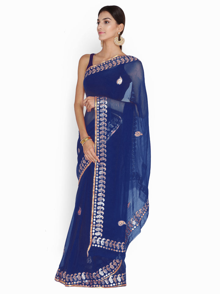 Chhabra 555 Blue Chiffon Gotta Patti Work Embellished Party Wear Saree
