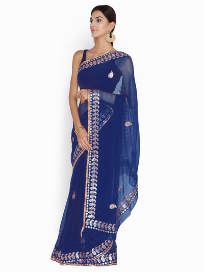 Chhabra 555 Blue Chiffon Gotta Patti Work Embellished Party Wear Saree