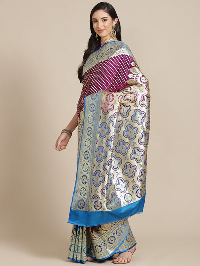 Chhabra 555 Burgundy Banarasi Handloom Wedding Silk Saree With Embellished Heavy Zari Paisley Weaves