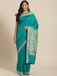 Chhabra 555 Teal Resham & Thread Woven Banarasi Silk Saree