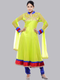 Lemon Georgette Embroidered Kurta With Georgette Dupatta
