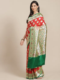 Chhabra 555 Red Kanjeevaram Wedding Silk Saree With Traditional Gold Zari Ambi Motifs

Color: Red & Green

Type: Kanjeevaram Sarees

Pattern: Woven Design

Pattern Type: Paisley

Ornamentation: Zari

Border: Zari

Fabric: Silk Blend

Saree: 5.85 mtr., Width: 1.15 mtr, Blouse: 0.90 mtr
Dry Clean

The CAD image gives a detailed look of the actual blouse piece that comes with this saree. The blouse used by the model in the pictures is only for styling purpose.