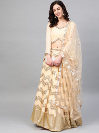 Chhabra 555 Made-to-Measure Crop Top Lehenga Set with Contemporary Sequinned patterns, Broad embroidered border and flowy bell sleeves