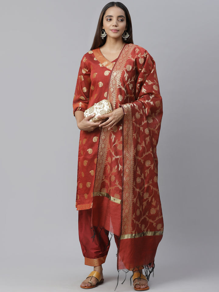 Banarasi Dress Material with Zari meenakari Mughal Inspired weaving and Handloom dupatta