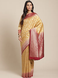 Kanjeevaram Handloom Silk Saree with Zari and Resham Weaving in Floral Ethnic Pattern