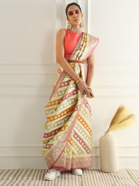 Chhabra 555 Multicolor Striped Organza Saree with Intricate Floral Zari motifs