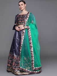 Semi-stitched Digital Print Lehenga Set with floral Motifs