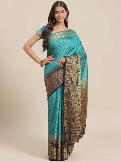 Chhabra 555 Turquoise to Blue Ombre Banarasi Georgette Traditional Saree With Contrast Blouse