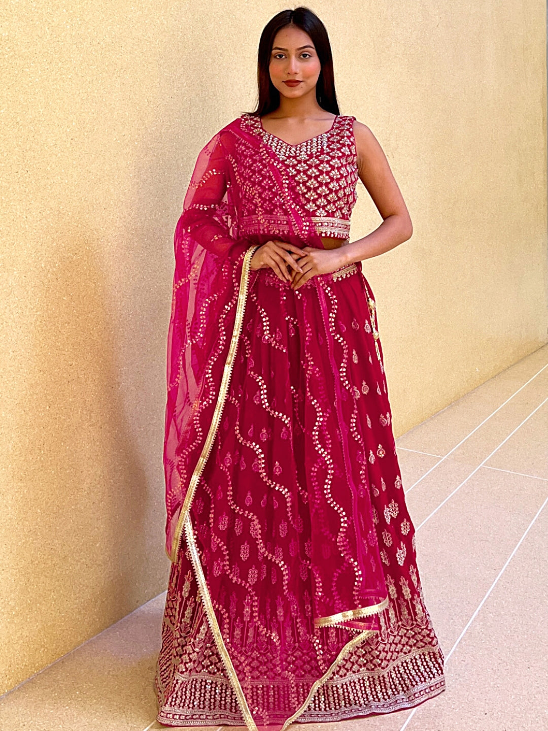 Chhabra 555 Made to Measure Bright Zari and Sequin Embroidered Flared Lehenga Set
