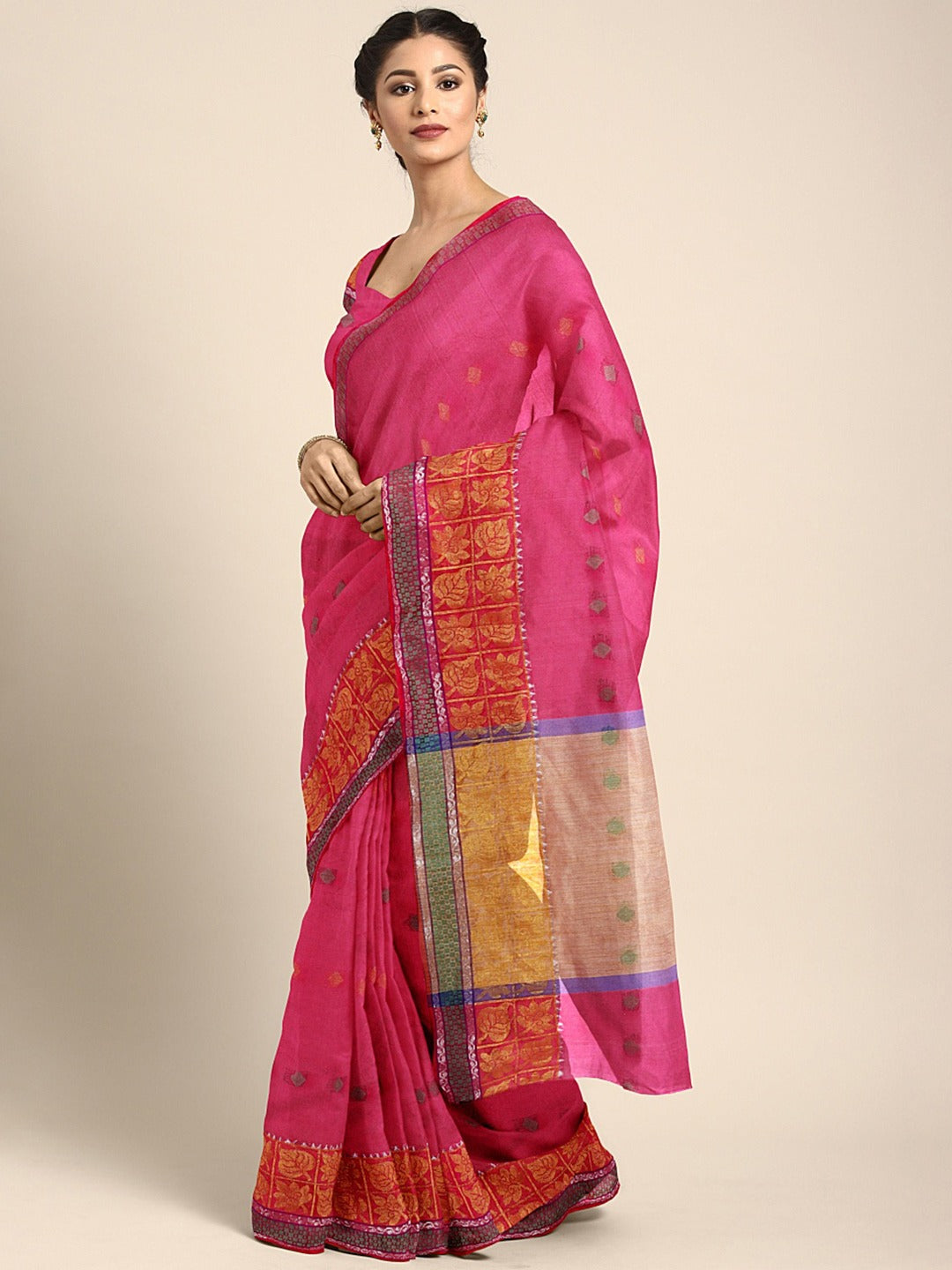 Chhabra 555 Magenta Traditional Chanderi saree with Resham Meenkari & Zari Weaving