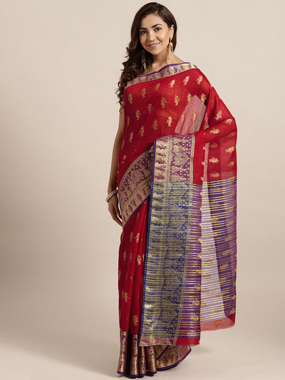 Chhabra 555 Red Banarasi Handloom Silk Saree woven with figure motifs and bridal scenes

Color: Red

Type: Kota Sarees

Pattern: Woven Design

Pattern Type: Ethnic Motifs

Ornamentation: NA

Border: Woven Design

Fabric: Art Silk

Saree: 5.35mtr., Width: 1.10 mtr, Blouse: 0.80 mtr
Dry Clean Only

The CAD image gives a detailed look of the actual blouse piece that comes with this saree. The blouse used by the model in the pictures is only for styling purpose.