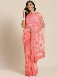 Resham Embroidered Saree with Scalloped border, Crystal Embellishments and Floral motifs