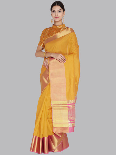 Chhabra 555 Mustard and Pink Woven Design Banarasi Silk Saree 