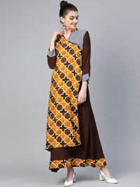 Made to Measure Kalamkari Inspired Print Long Dress with Wooden Buttons & Layering
