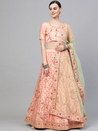 Chhabra 555 Rose Silk Semi-stitched Lehenga Set with Kasab, Zari and Resham floral embroidery