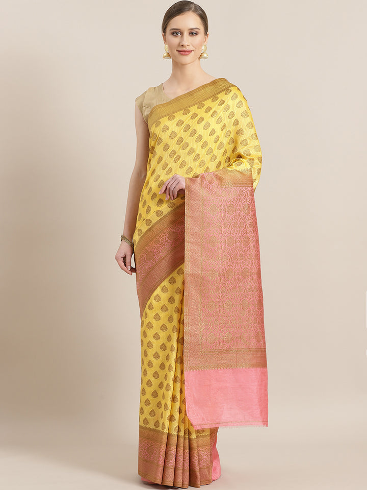 Chhabra 555 Banarasi Jute Cotton Silk saree with Oxidised Zari weaving Contrast Heavy Border,Pallu 