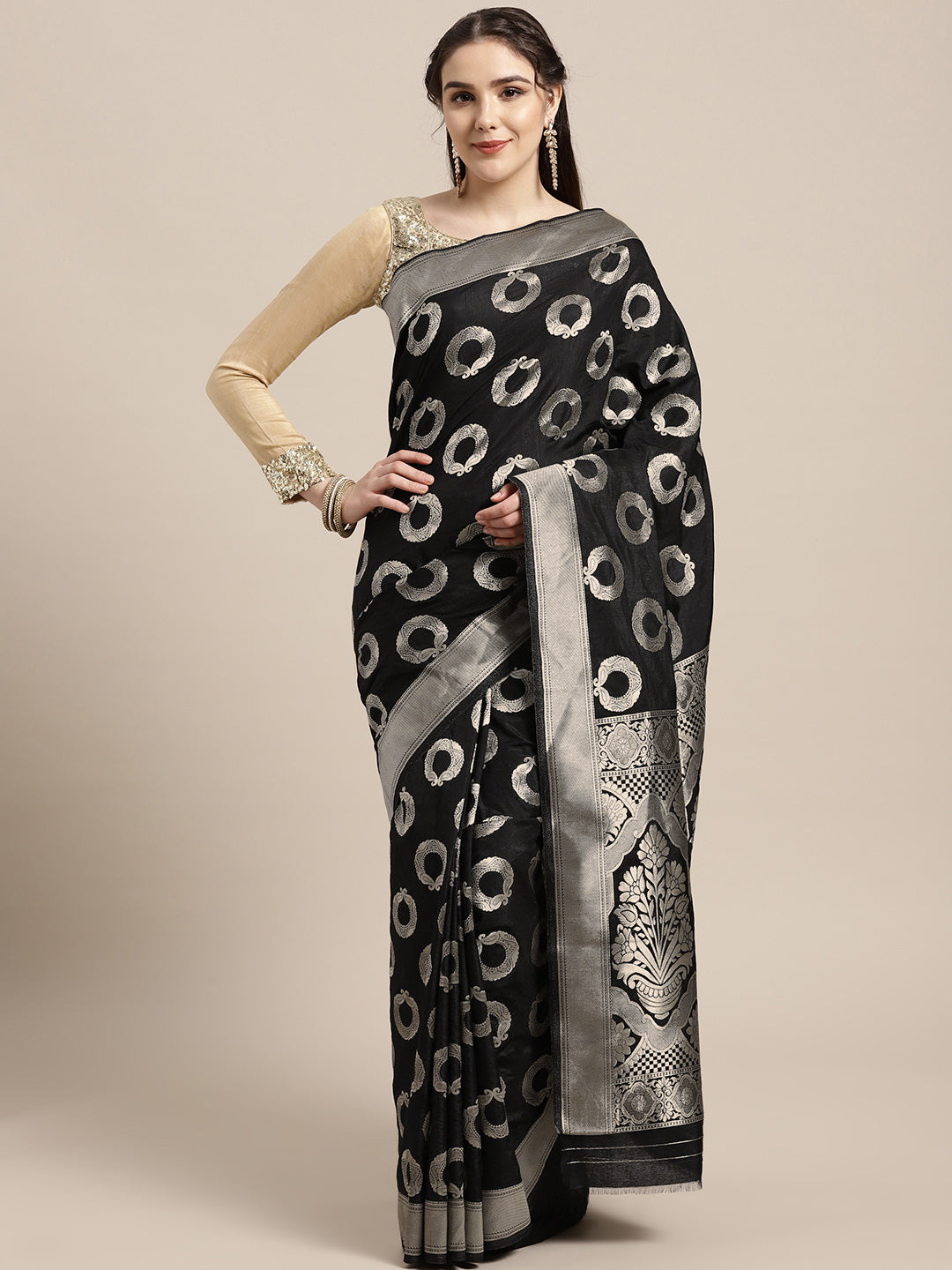 Chhabra 555 Mysore silk saree with jewelery inspired paisley motifs woven in silver zari