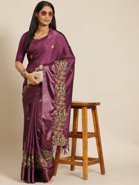 Chhabra 555 Burgundy Art Silk Resham Multicolor  Embroidered Peacock Motifs Traditional Saree & Tassels 