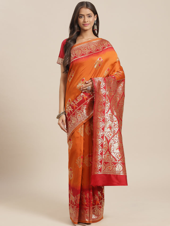 Chhabra 555 Ombre Resham & Zari weaving Silk Saree with Peacock & Wedding Procession Doli Motifs