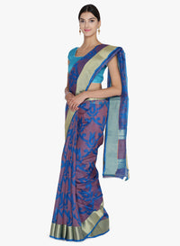 Blue & Multi  Colored Banarasi Silk Woven Party Wear Saree
