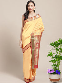 Chhabra 555 Beige & Red Handloom Traditional NarayanPet Silk  Saree