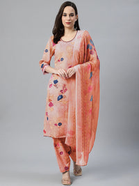 Pastel Digital Floral Print Dress Material with Chiffon Printed Dupatta