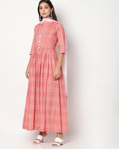 Chhabra 555 Made to Measure Ikat Inspired Printed Anarkali Set With Chiffon Tie-and-Dye Dupatta
