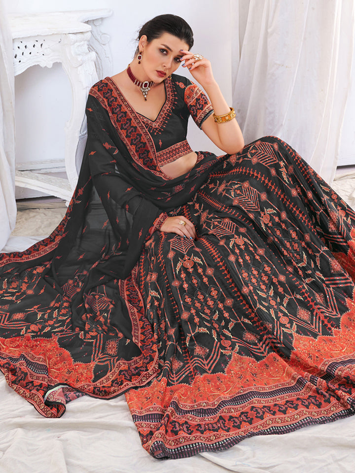 Embellished Kalidar Lehenga Set with Tribal inspired Chiffon dupatta