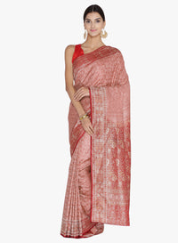 Coral Red Art Silk Woven Design Party Wear Saree