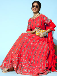Chhabra 555 Made-to-Measure Mirror Embellished Lehenga With Ruffled Blouse & Frills Dupatta 