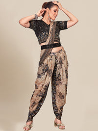 Chhabra 555 Pre-Draped Stitched Floral Digital Print Dhoti Saree with Sequin Embroidery and Belt