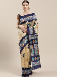 Bhagalpuri Silk Kalamkari Inspired Saree with Tie and Dye Pattern