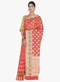 Fiery Red Woven Design Banarasi Silk Saree