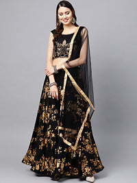 Chhabra 555 Made-to-Measure Crop Top Lehenga Set with Zircon Embroidery and Floral Gold Print