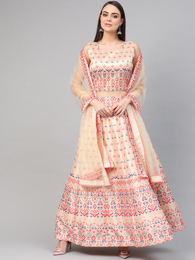 Chhabra 555 Made-to-Measure Light Pink Anarkali Cocktail Gown with Crystal Embellishments and Ikat Inspired Tribal pattern