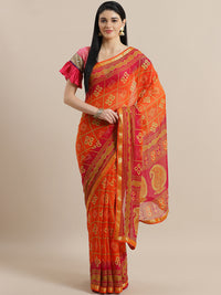 Chhabra 555 Gharchola Inspired Georgette saree with Ethnic Paisley Motifs & Banarasi Brocade Border