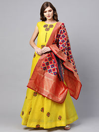 Chhabra 555 Made to Measure Yellow Anarkali Kurta Set with Kantha embroidery and Banarasi dupatta