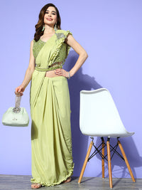 Chhabra 555 Pre-Draped Lycra Belted Saree With Bead & Sequins Embellish Blouse & Crystal Tassels 