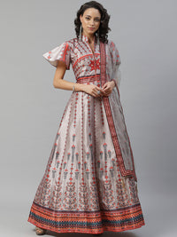 Made to Measure Bohemian Digital Printed Cocktail Embellished Gown with Mirror Work