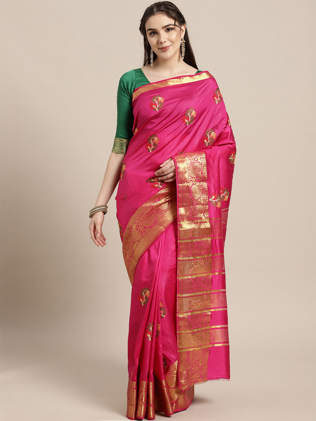 Chhabra 555 Mysore silk saree with intricate Zari weaving border And Resham Cross stitch embroidery