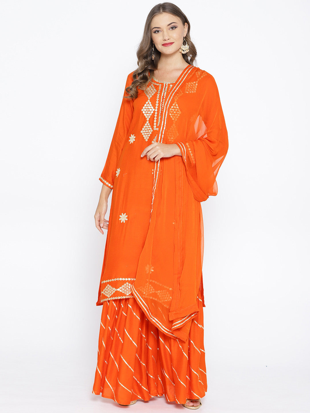 Gota Patti Embroidered Kurta Set with Striped Sharara