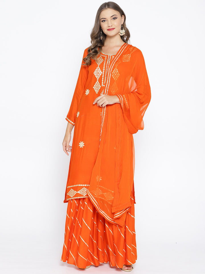 Gota Patti Embroidered Kurta Set with Striped Sharara