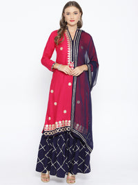 Pink Gotta Patti Applique Embellished Kurta with Blue Sharara and Chiffon Dupatta